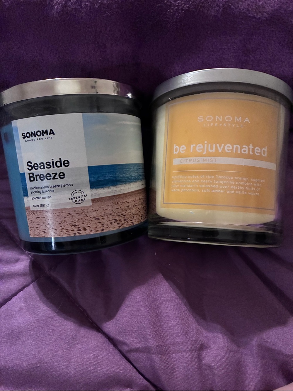 SONOMA Seaside Breeze & Be Rejuvenated Candles - Blue & Yellow two for $20